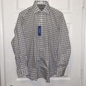 Twillory Men’s Performance Gingham Dress Shirt.  Gray & White checkered.